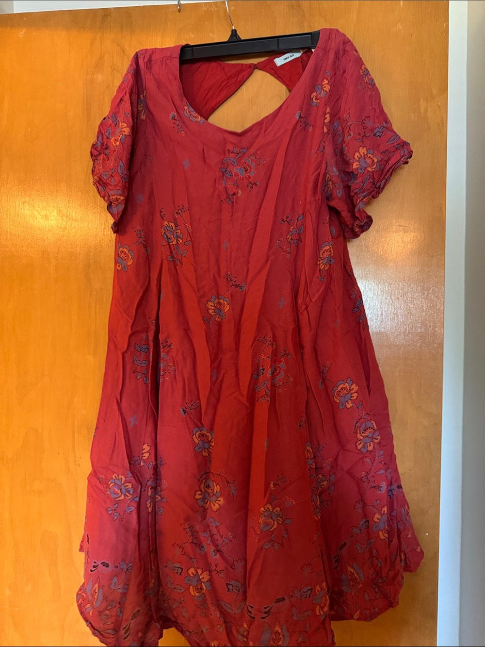 Kimchi Blue Red Floral Short Puff-Sleeve Dress with Back Cutout